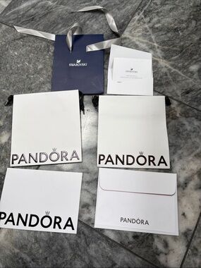 Pandora & Swarovski Branded Gift Bags and Cards - White and Navy
